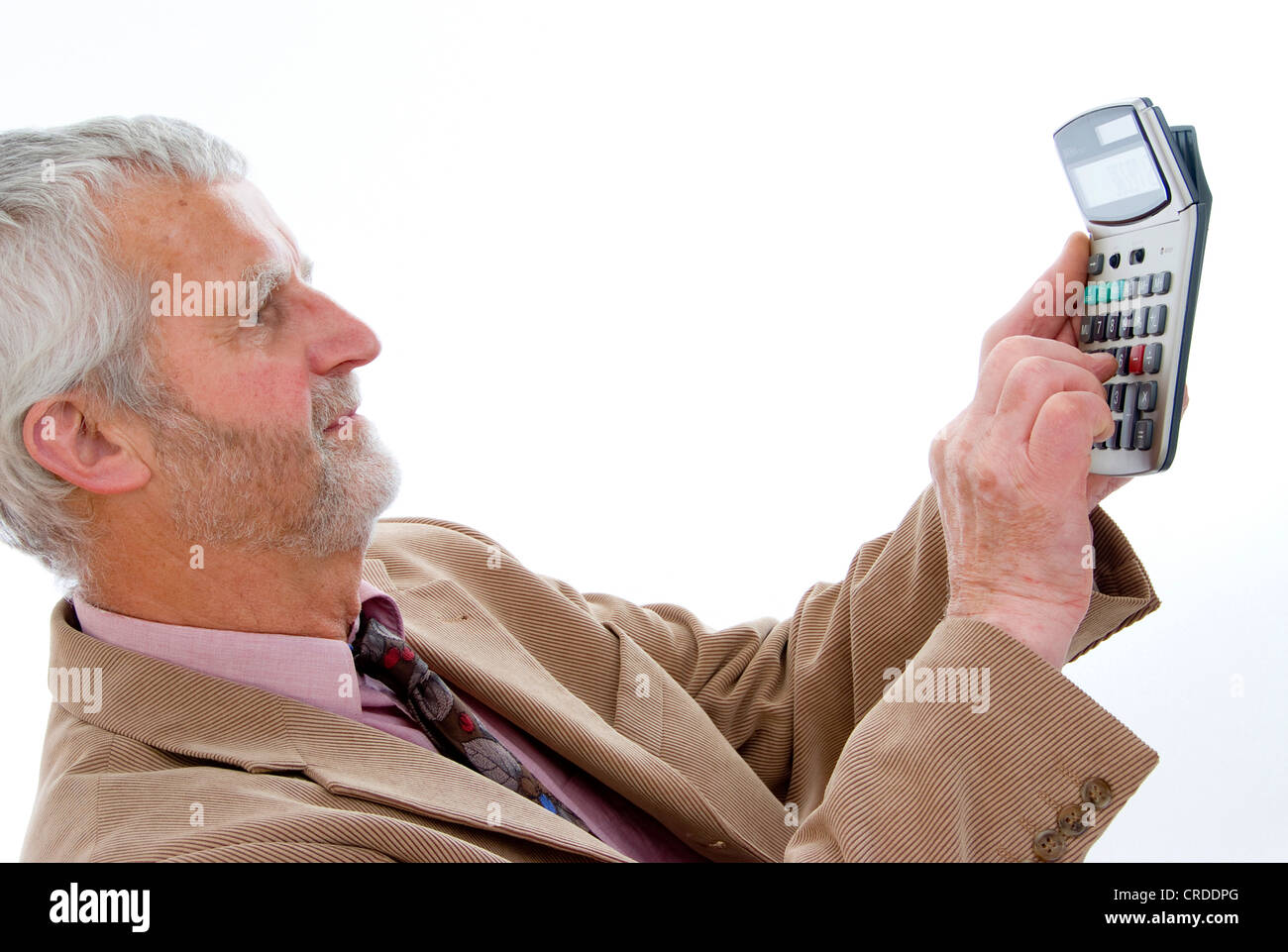 older businessman with pocket calculator Stock Photo