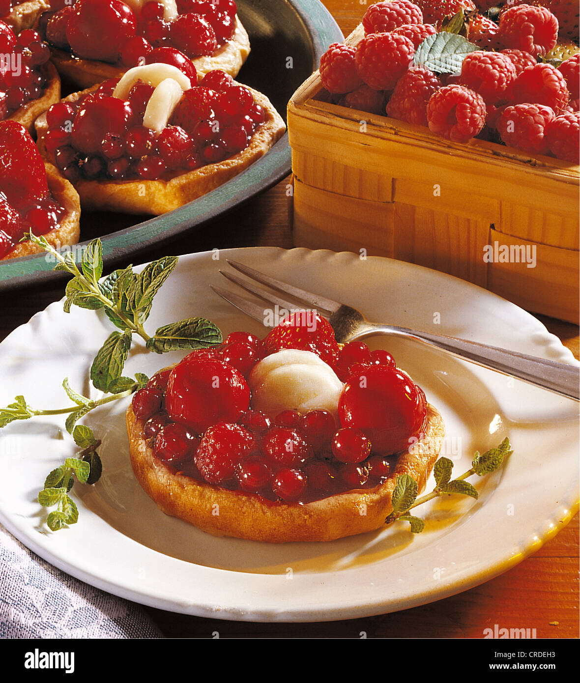 Fruit tarts with summer fruits, USA. Stock Photo