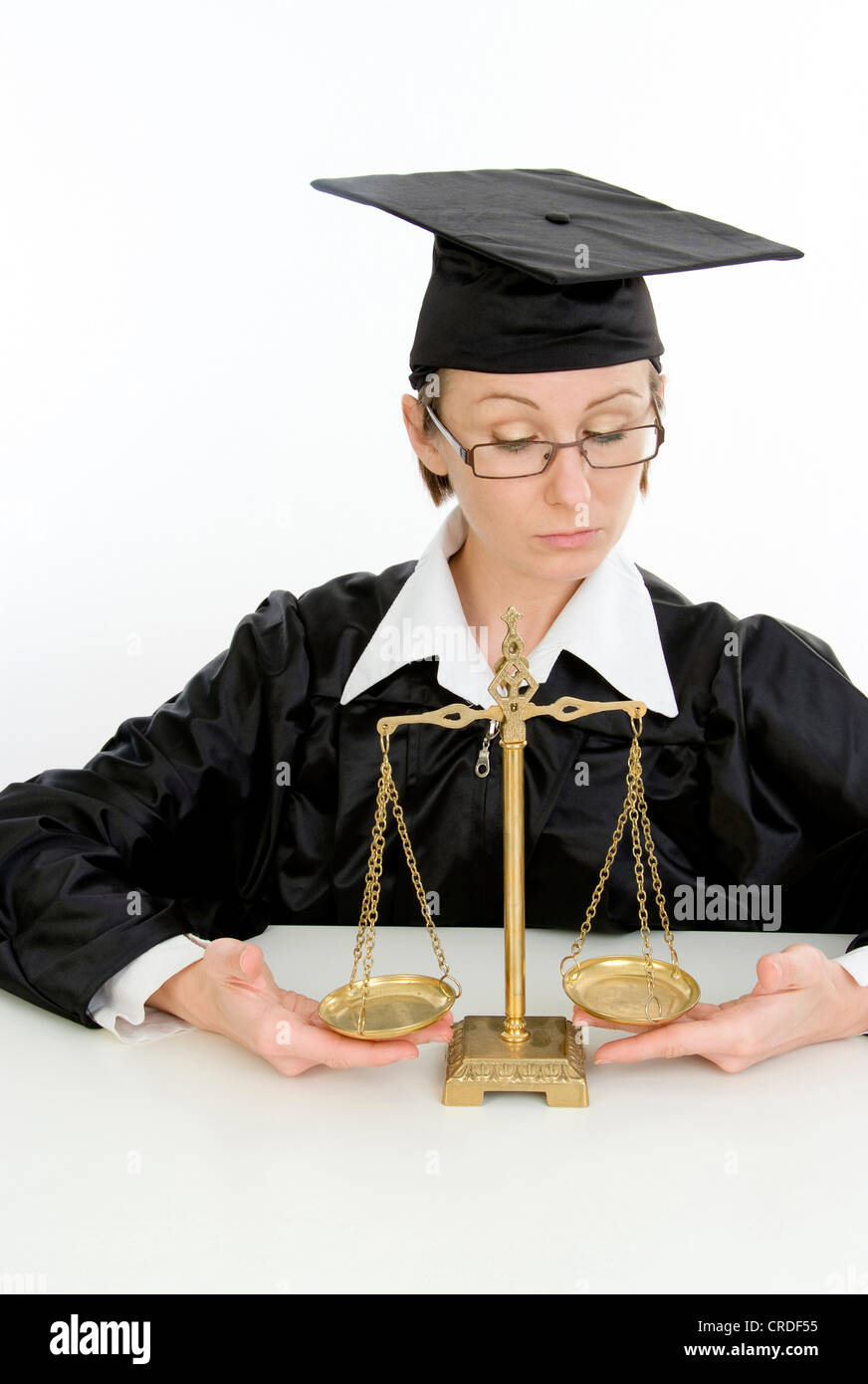female judge with scale Stock Photo