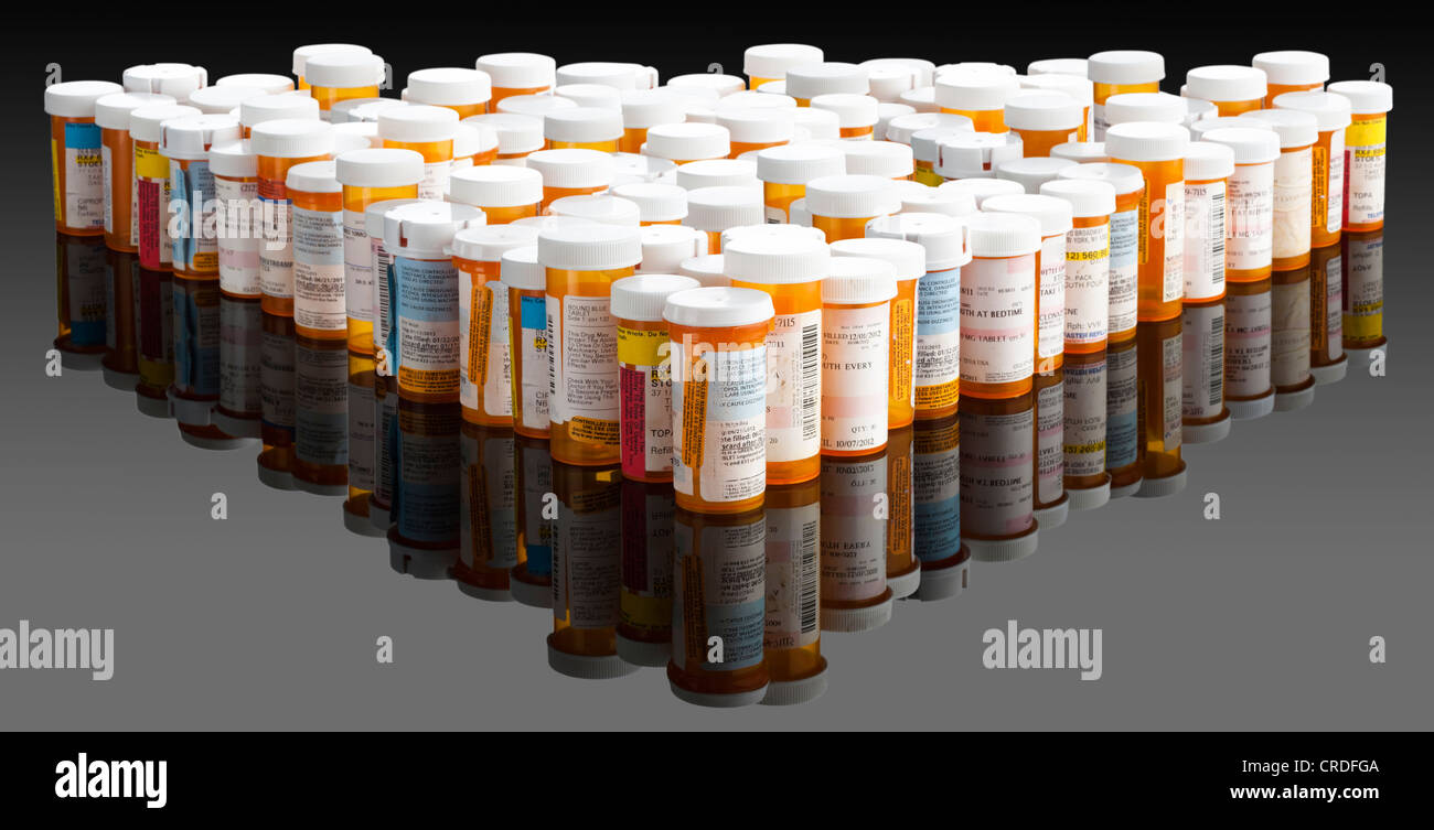 Many prescription bottles on gradient Stock Photo