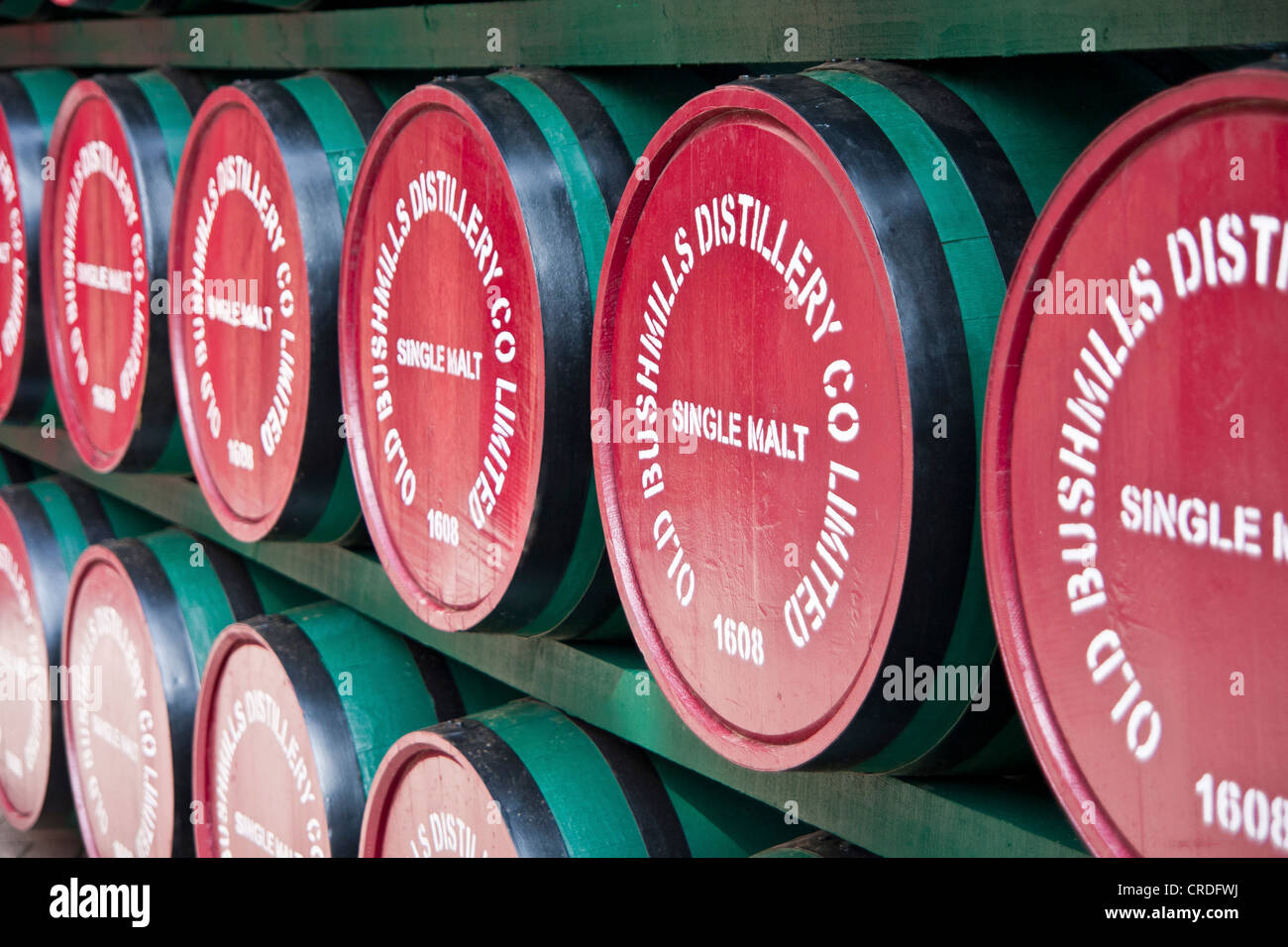 Whiskey barrels at the Bushmills distillery in Co Antrim Northern