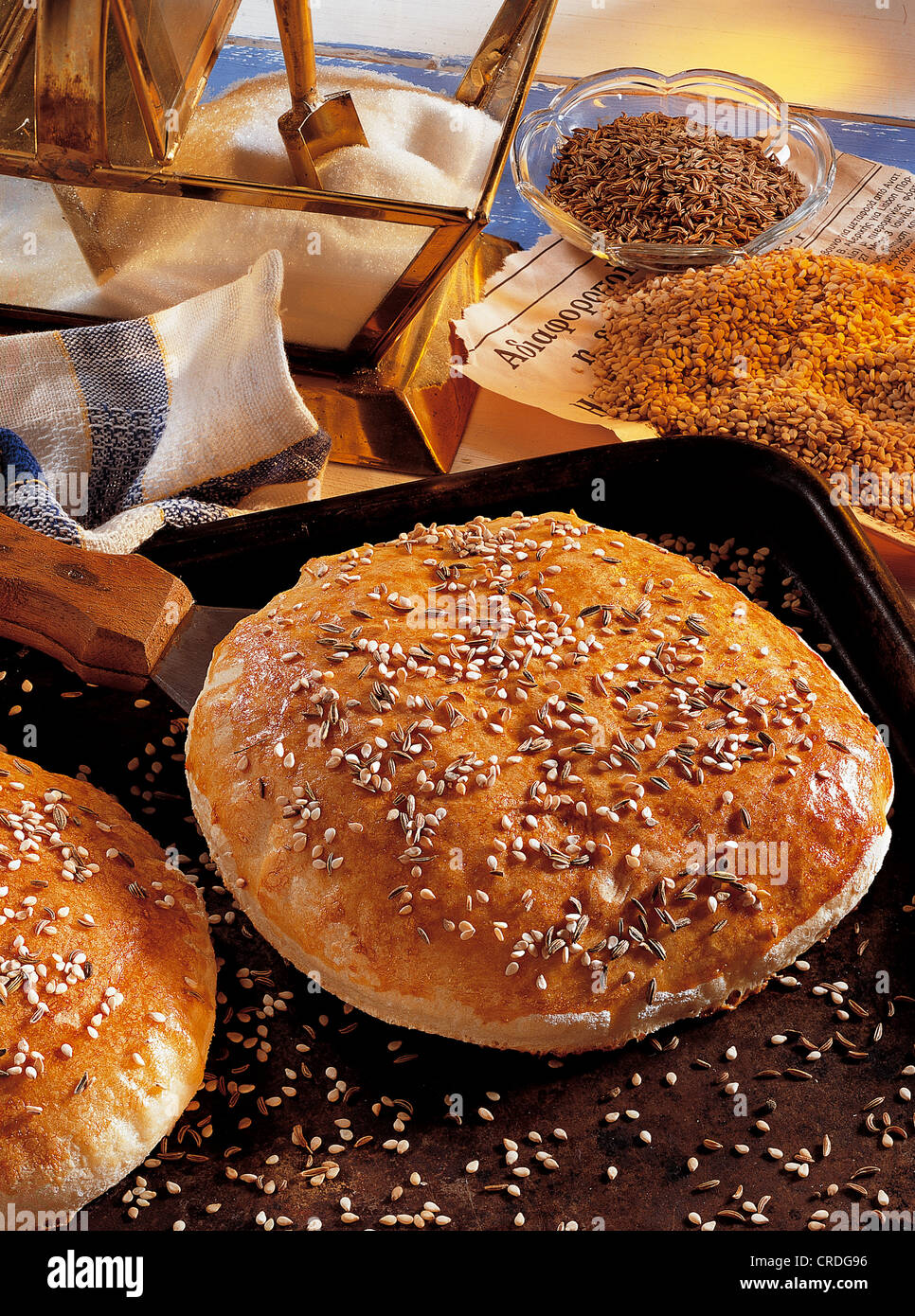 Seasoned pita bread, Greece Stock Photo Alamy