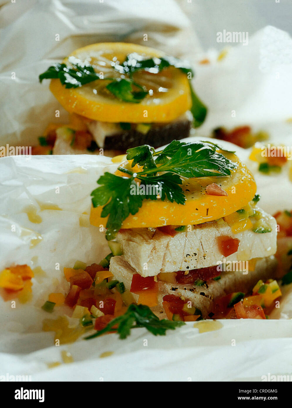 Swordfish with Mediterranean vegetables Stock Photo Alamy