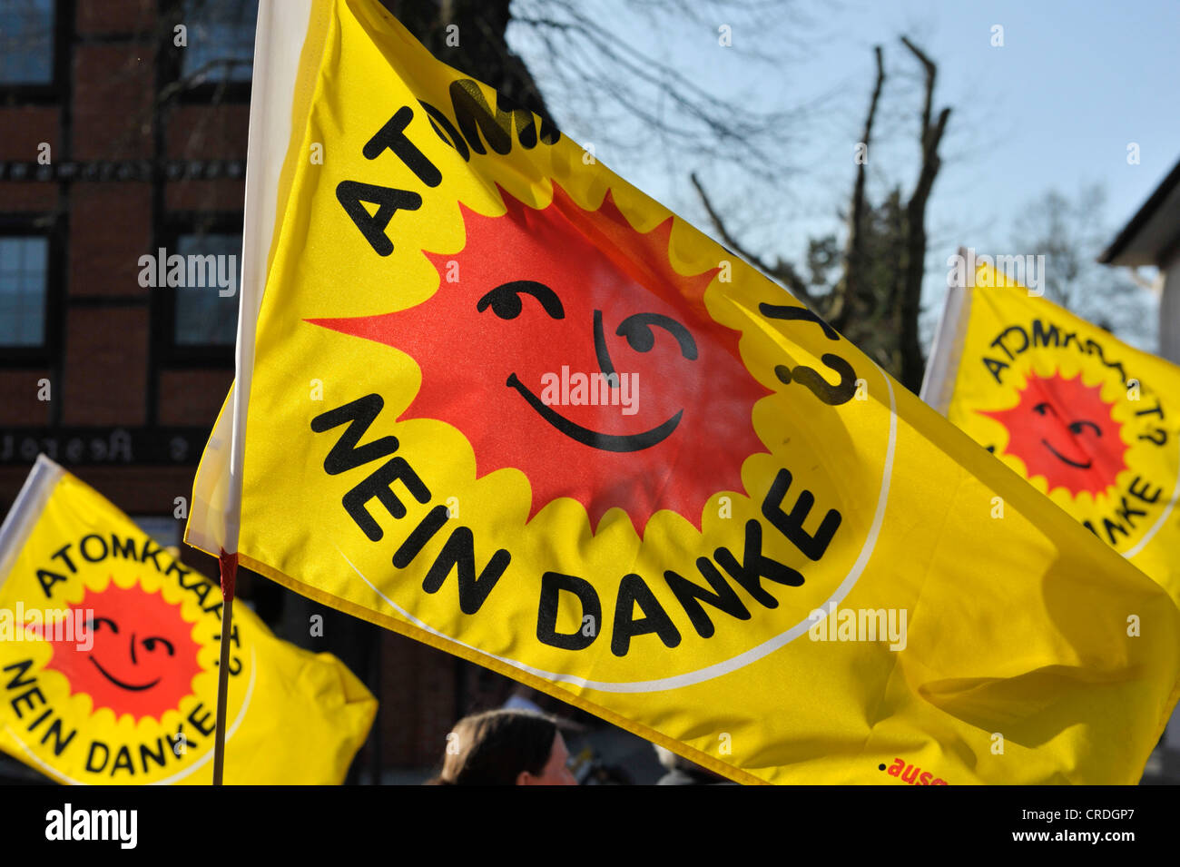 'Atomkraft, Nein Danke', German for 'Nuclear Power, no thanks' Stock Photo