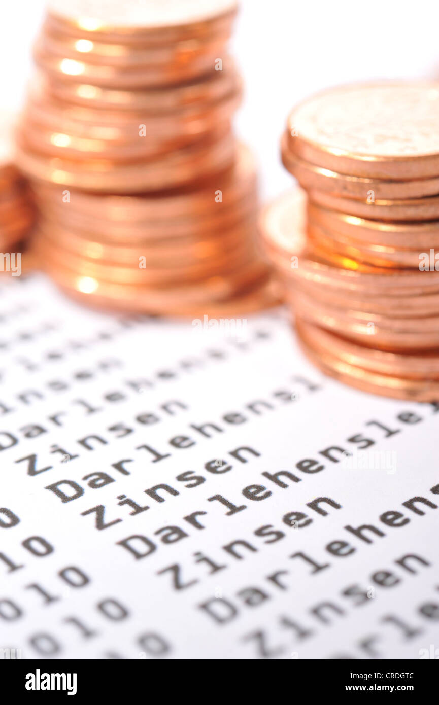Euro cent coins on a bank statement Stock Photo