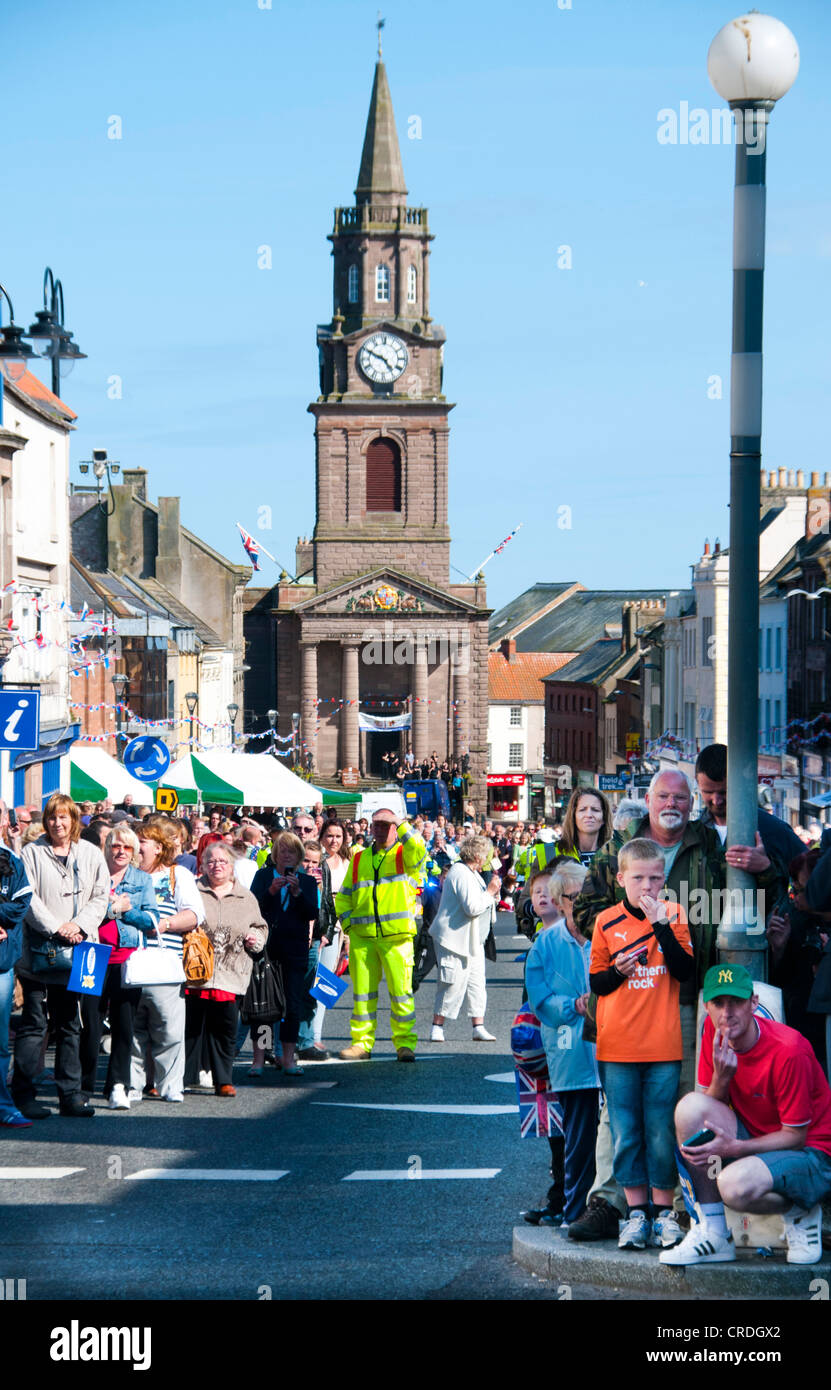 Crowds waiting for the Olympic Torch Relay Berwick upon Tweed Stock Photo