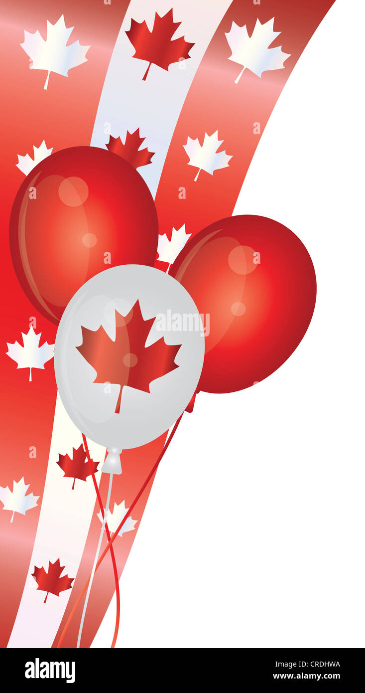 Happy Canada Day Balloons with Maple Leaves Swirl Border Illustration ...