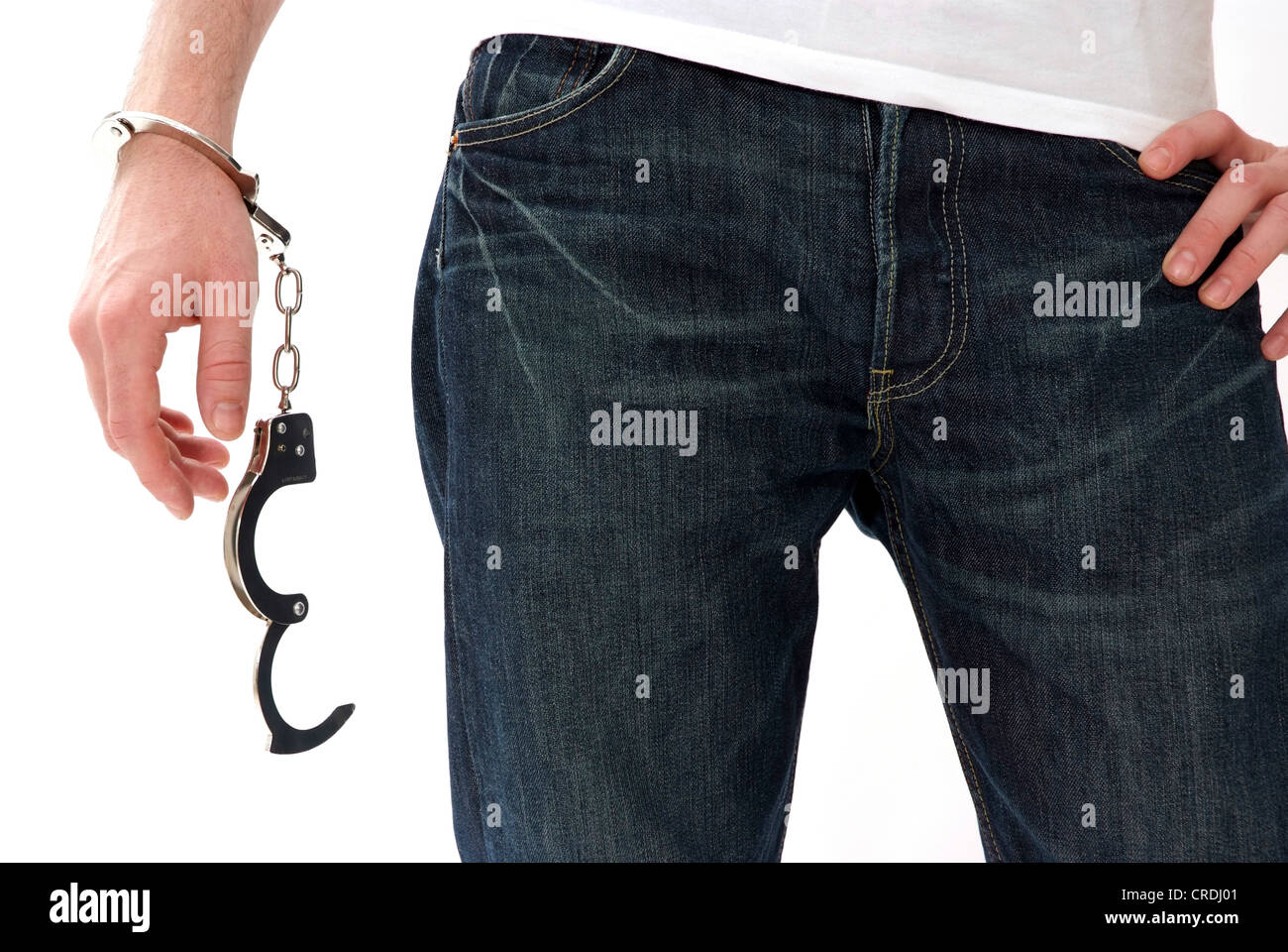 man with opened handcuffs Stock Photo