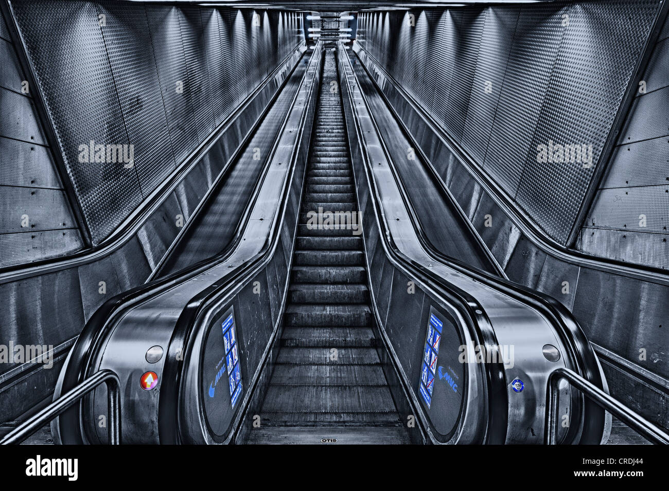 Escalator, Munich U-Bahn station, metro station, Munich, Bavaria, Germany, Europe Stock Photo