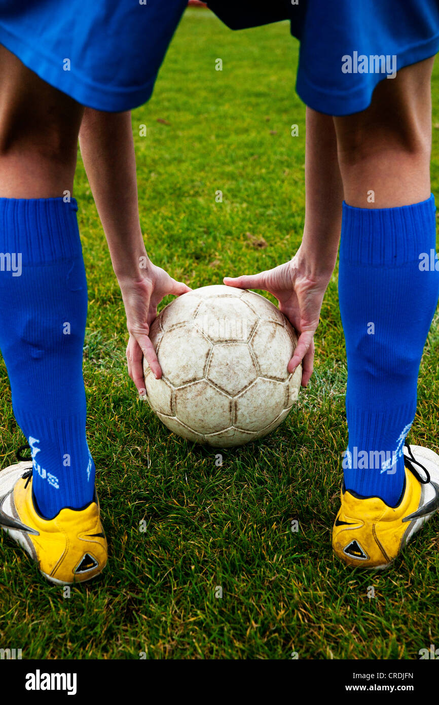 Soccer player positioning ball, soccer training Stock Photo Alamy