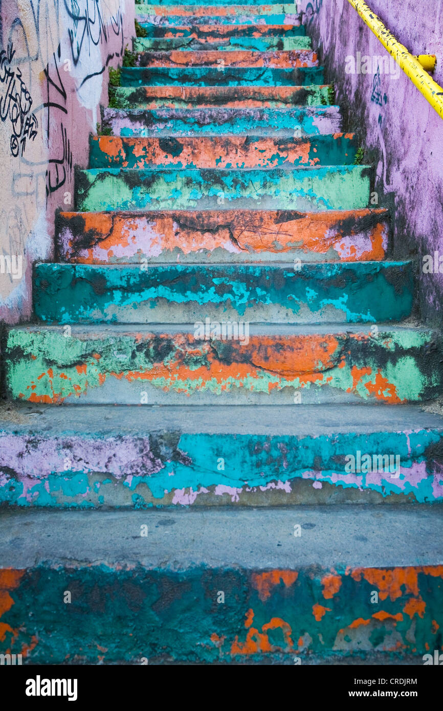 Colourful stairs, Valparaiso, Chile, South America Stock Photo