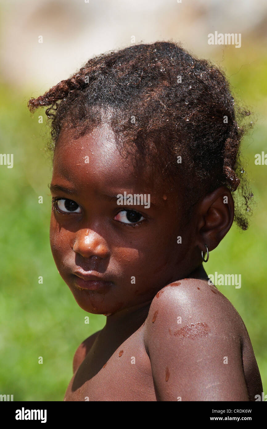 portrait of a little girl, Cap Verde Islands, Cabo Verde, island Santiago Stock Photo
