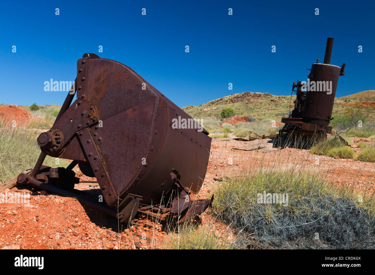Rusty equipment from a long abandoned gold mine in Western Australia's outback, Marble Bar, Western Australia, Australia Stock Photo