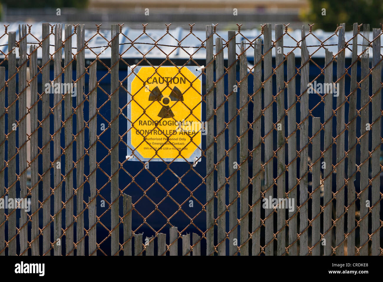 Sign warning of radioactive contamination on Treasure Island, an artificial island from the 1930's, used by the U.S. Navy as a Stock Photo