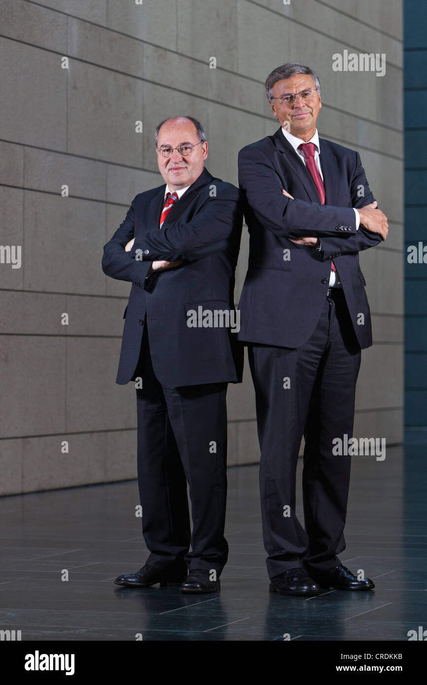 Gregor Gysi, chairman of Der Linken political party in Bundestag, left, and Wolfgang Bosbach, CDU, chairman of the Interior Stock Photo