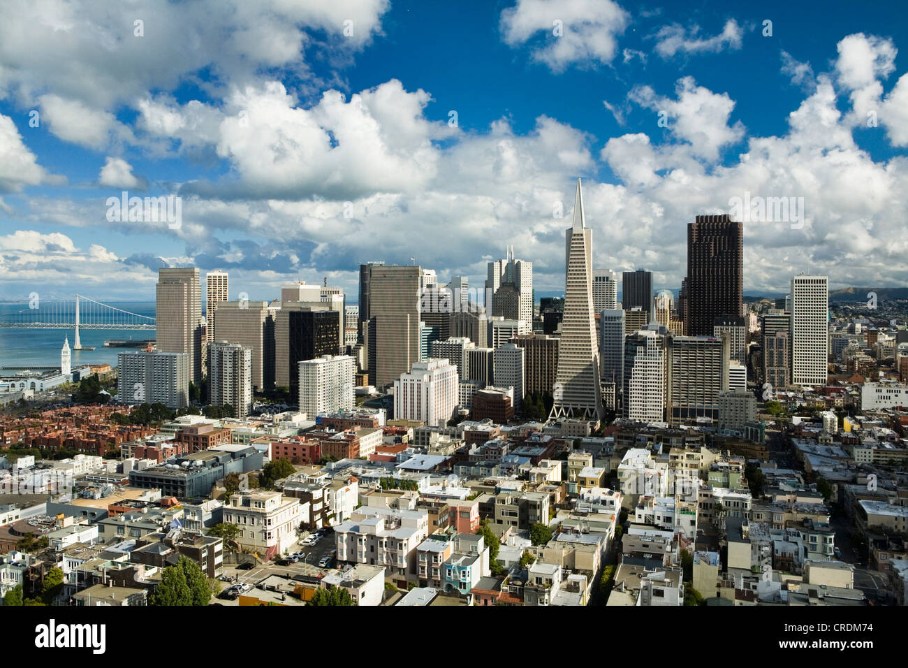 View from Coit Tower over the Financial Centre with the Transamerica Pyramid, San Francisco, California, USA Stock Photo