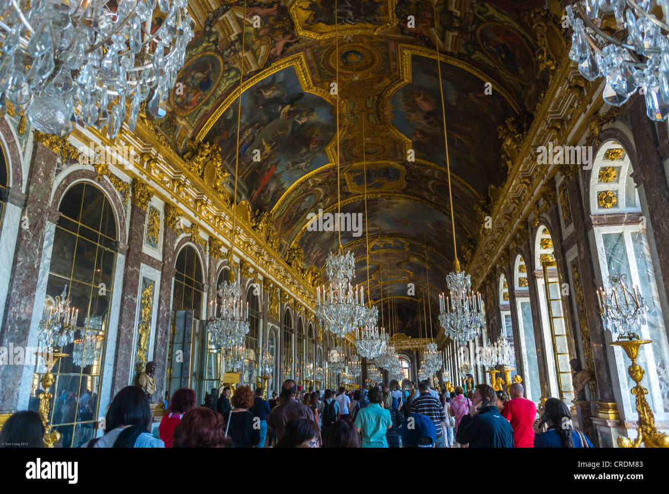Paris France Tourists Painted Ceiling Inside The Chateau