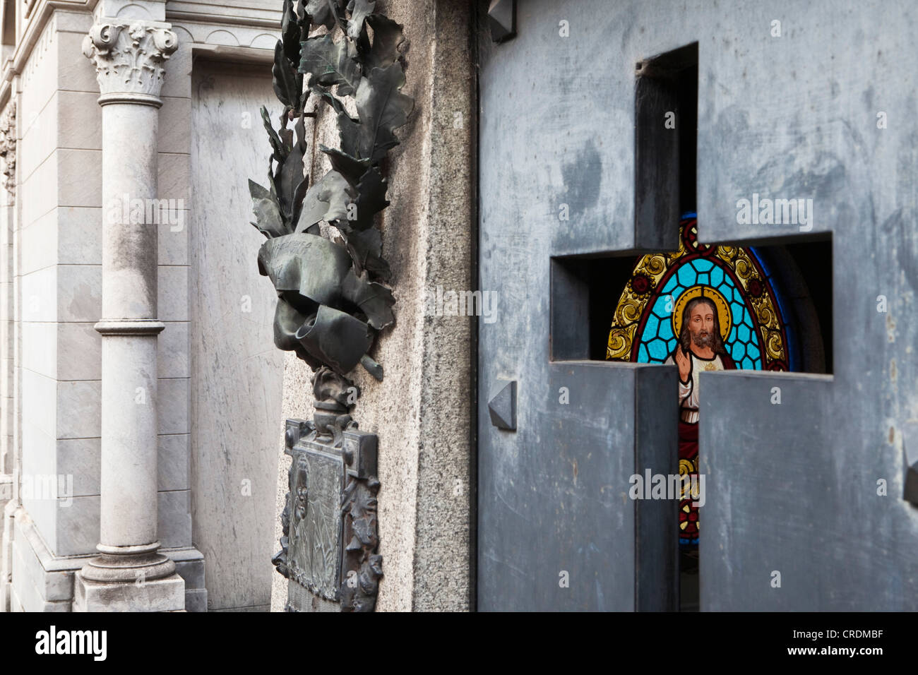 Mausoleum with stained glass window in the La Recoleta cemetery, Buenos Aires, Argentina, South America Stock Photo