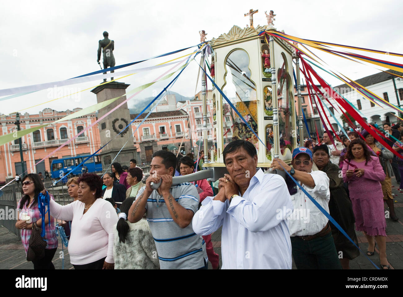 Procession in Plaza Santo Domingo, car-free Sunday in the historic centre of Quito, Ecuador, South America Stock Photo