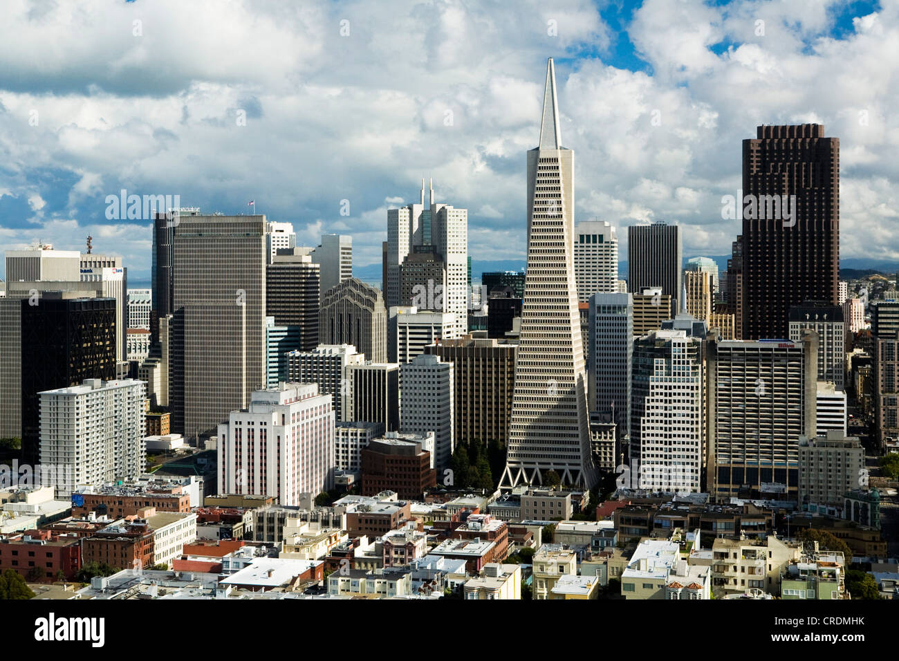 View from Coit Tower to the Financial Center with the Transamerica Pyramic, San Francisco, California, USA Stock Photo