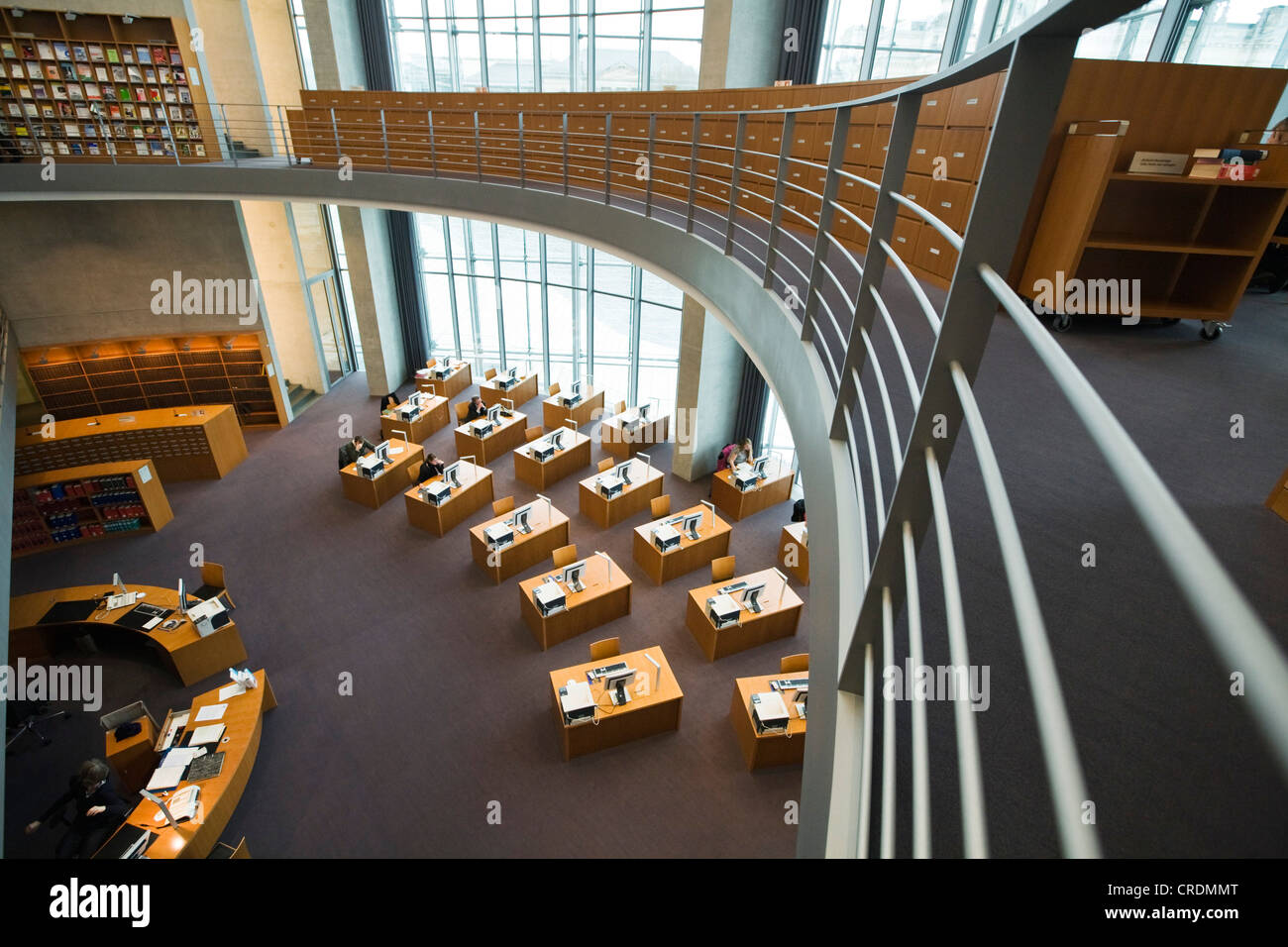 Library of Deutscher Bundestag, German parliament, Marie-Elisabeth-Lueders-Haus, building, view of the reading room, Stock Photo