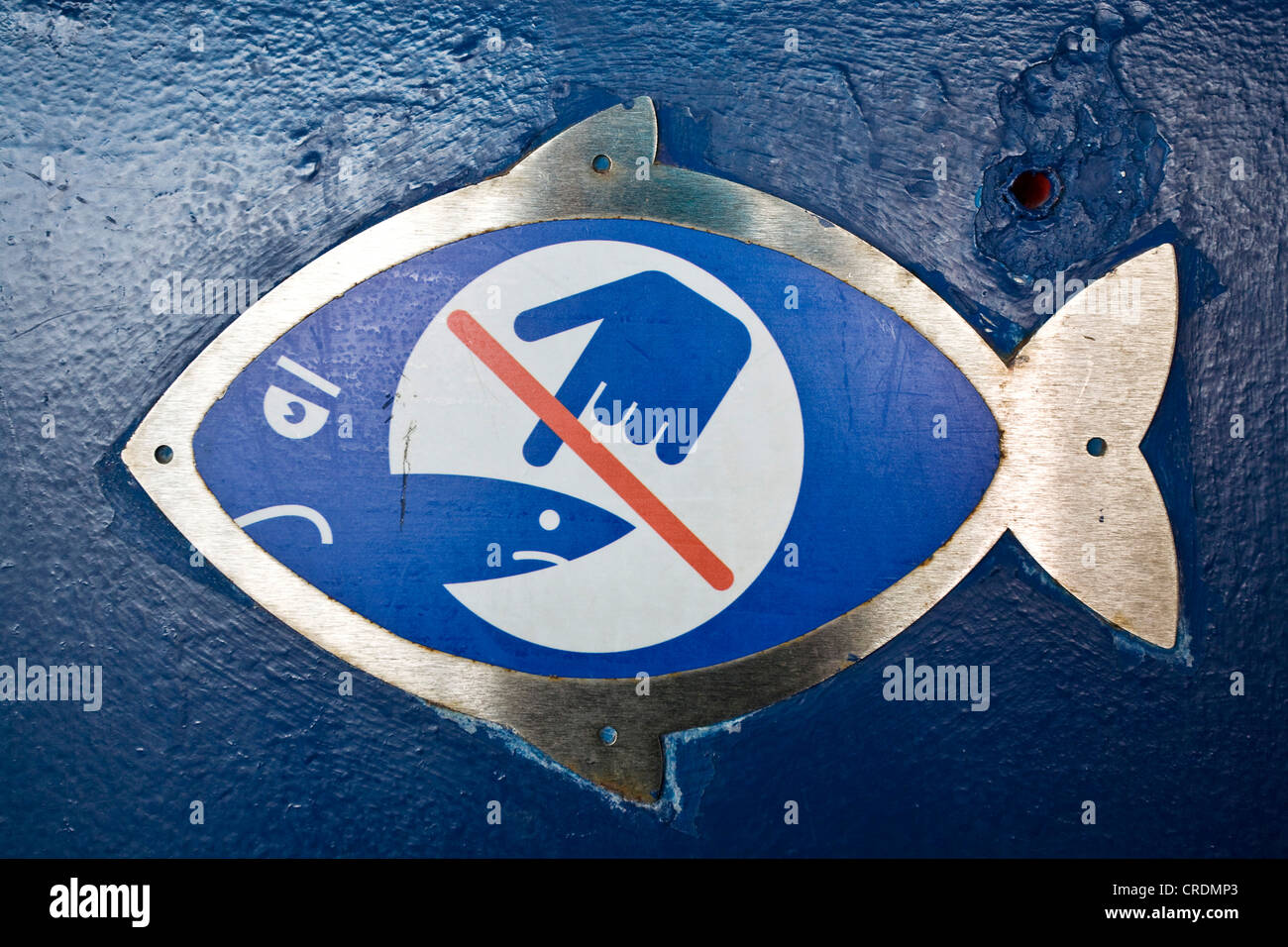 danger sign do not feed the fishes, Germany, North Rhine-Westphalia Stock Photo