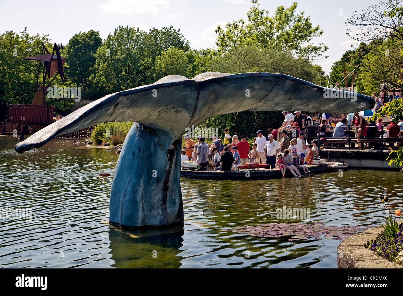 statue in form of a whale fin in the Maximilian Park, Germany, North Rhine-Westphalia, Ruhr Area, Hamm Stock Photo