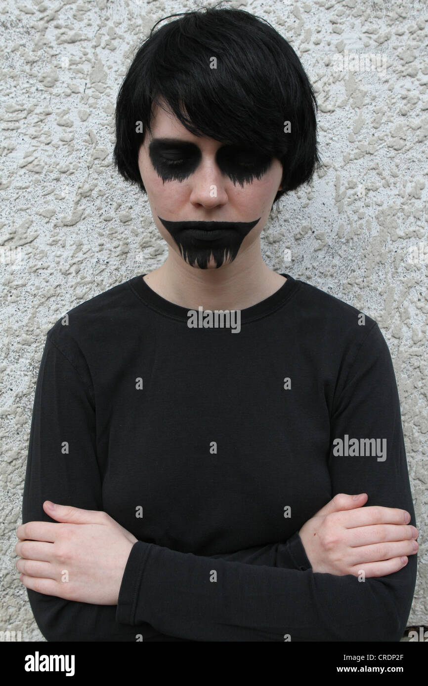 Portrait of Asian Young Man with Emo Makeup Stock Photo - Image of