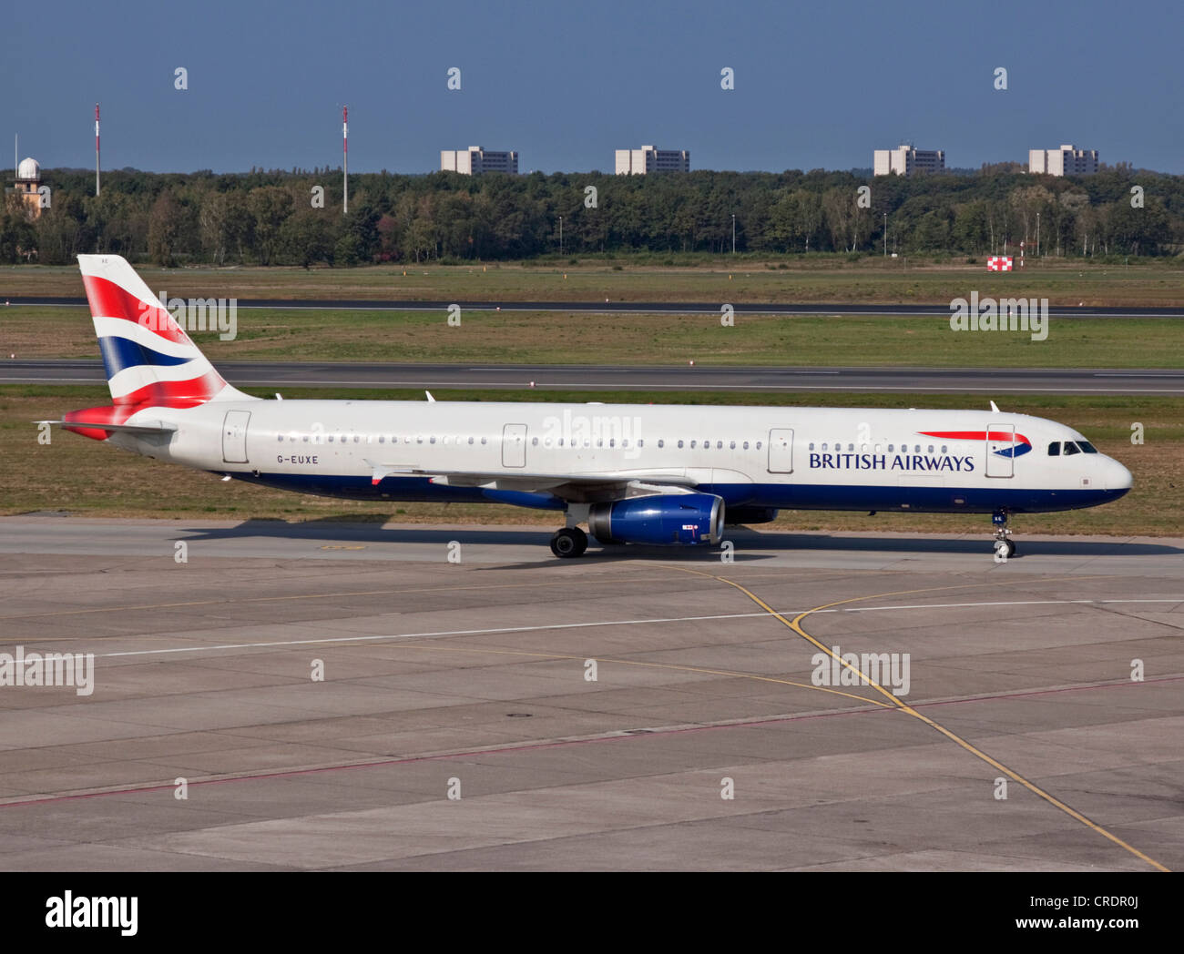 British Airways passenger aircraft on a runway, Berlin Tegel Otto Lilienthal Airport, Berlin, Germany, Europe Stock Photo
