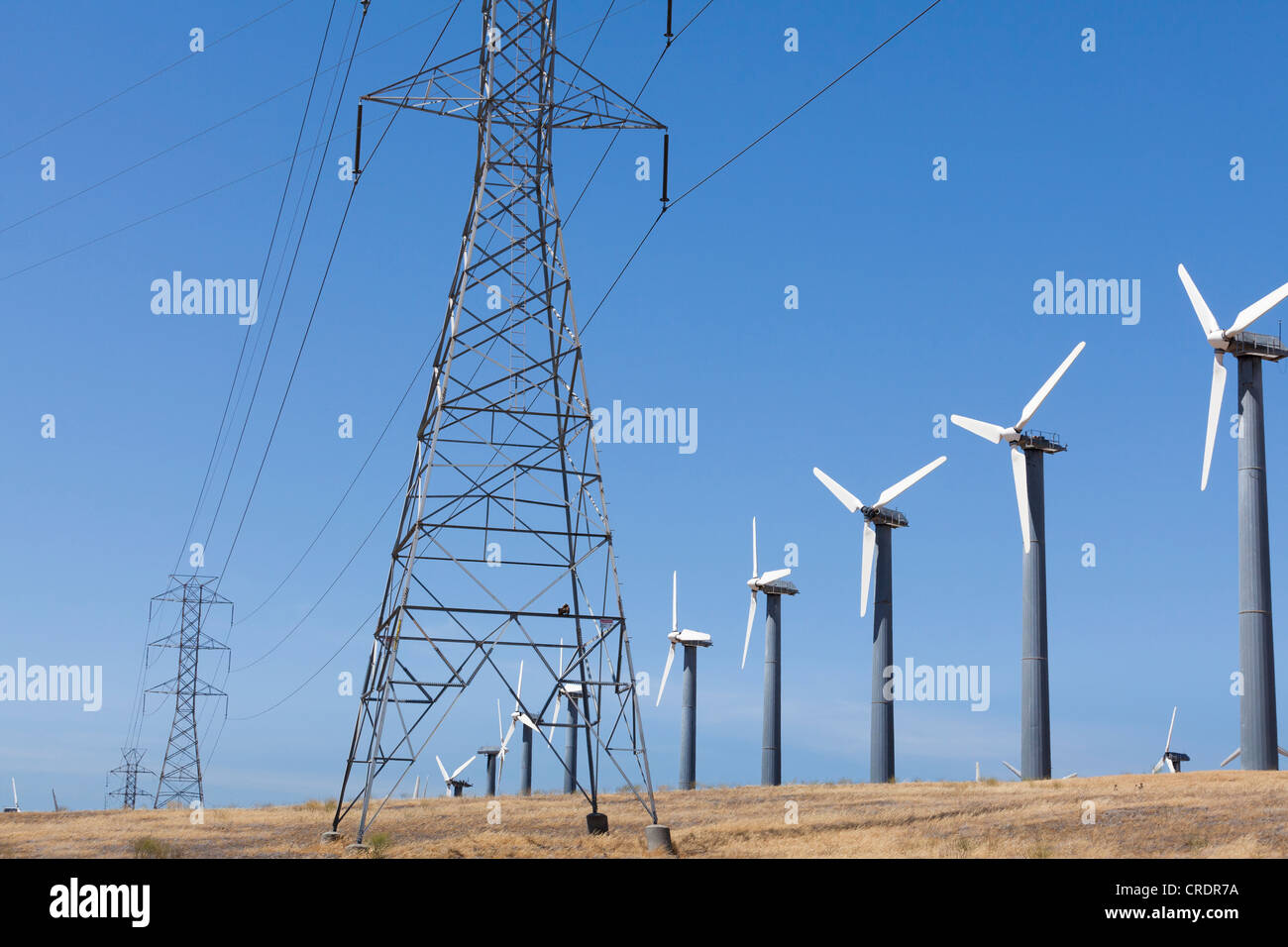 Wind turbines at wind farm Altamont Pass, California USA Stock Photo