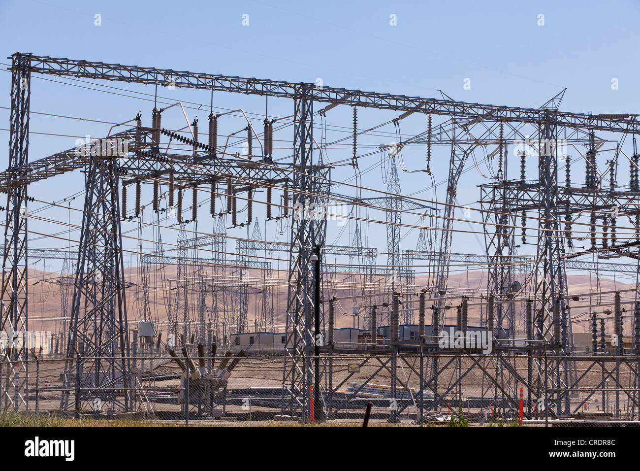 Electric substation wires and pylons - California USA Stock Photo
