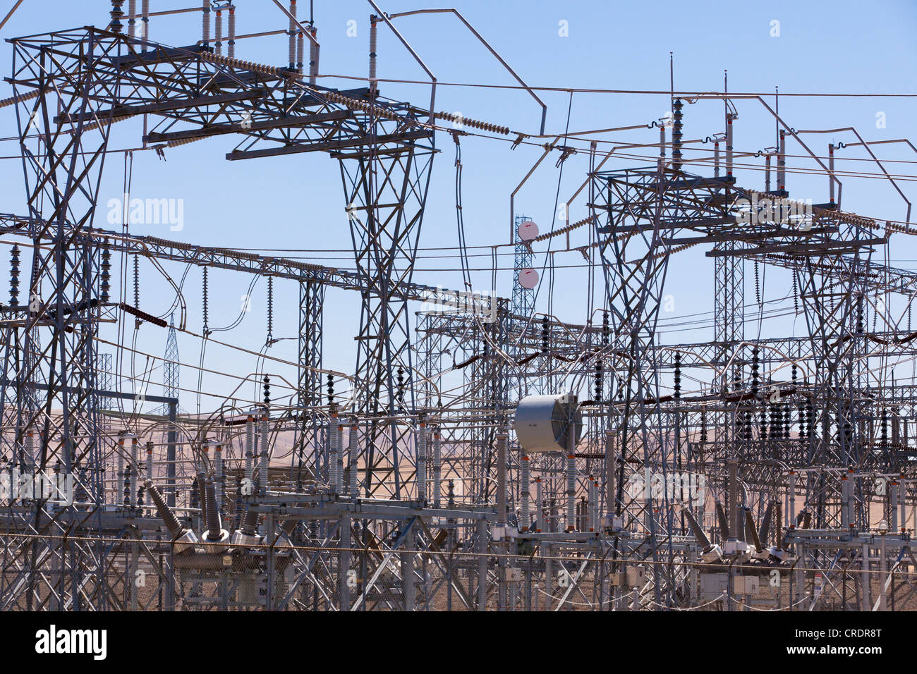 Electric substation wires and pylons - California USA Stock Photo
