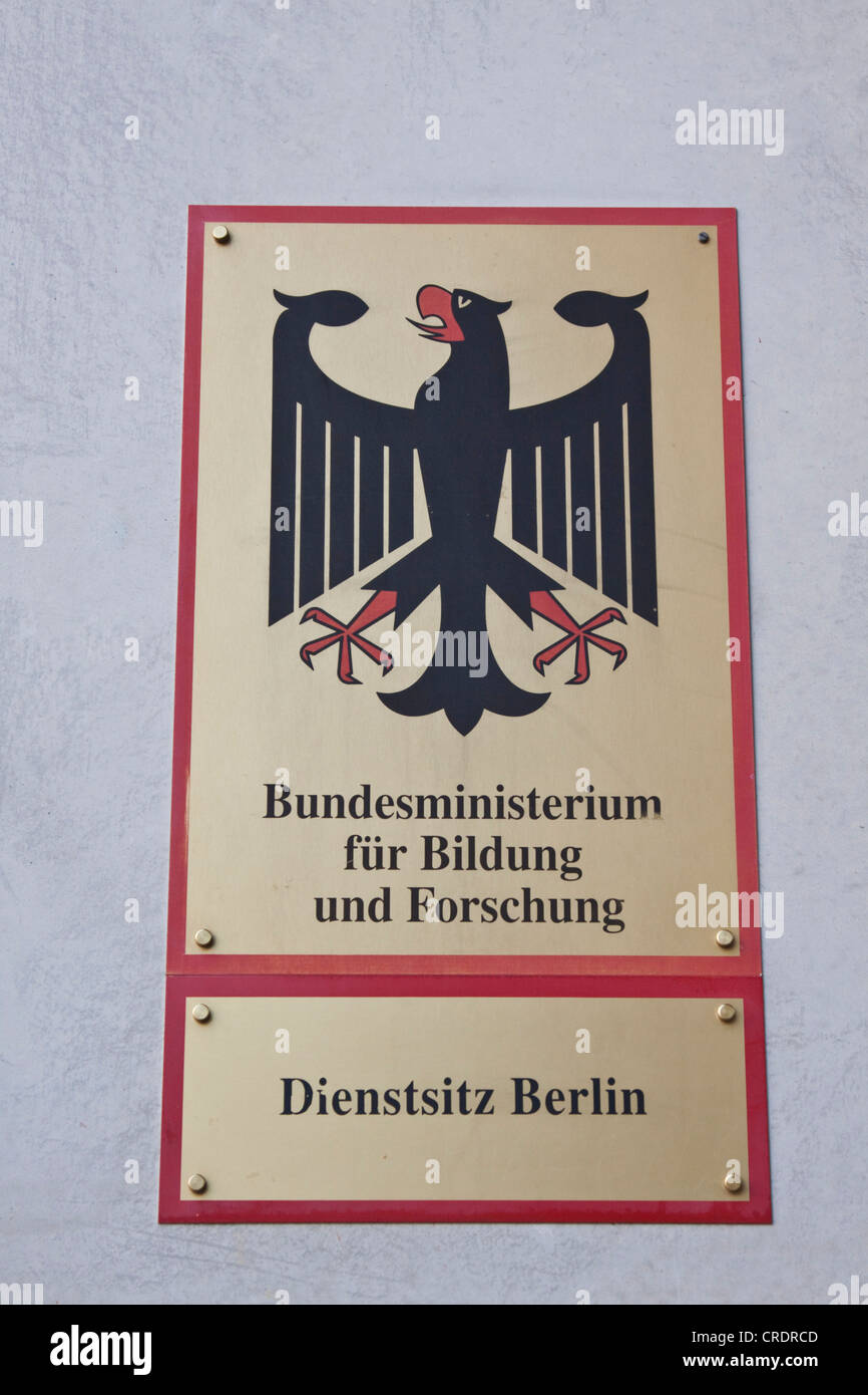 Sign, lettering 'Bundesministerium fuer Bildung und Forschung', German for 'Federal Ministry for Education and Research' Stock Photo