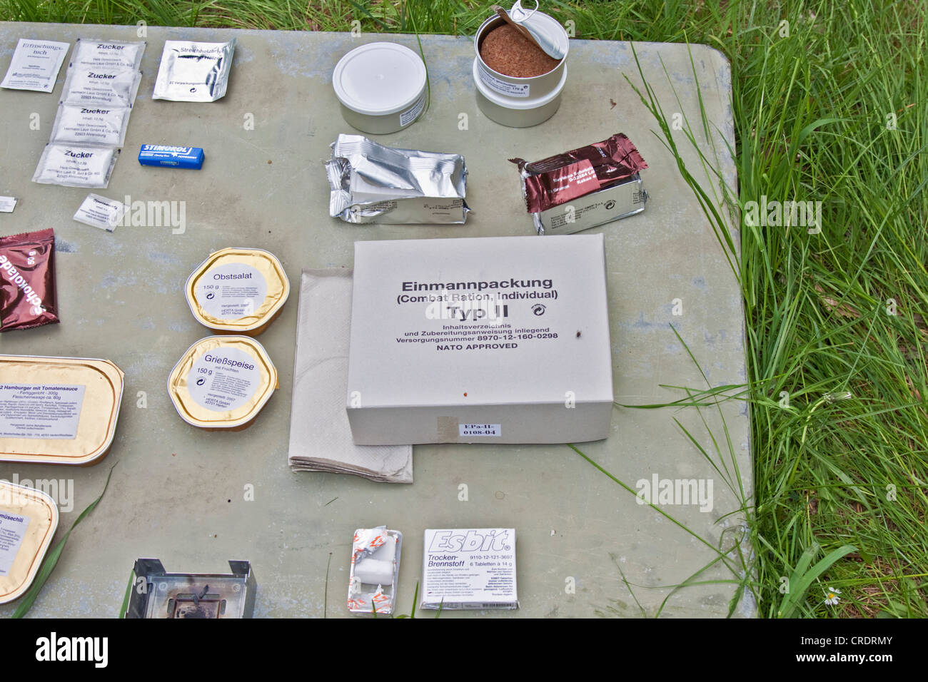 Food, rations, ration pack for one person, Bundeswehr Federal Armed Forces Stock Photo