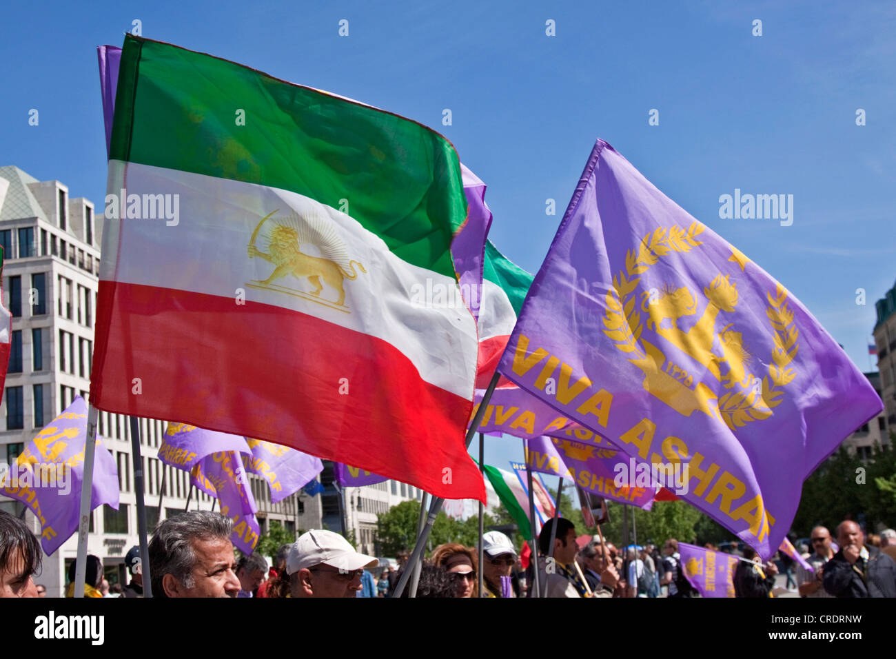 Iranian flag and banner of Ashraf Stock Photo