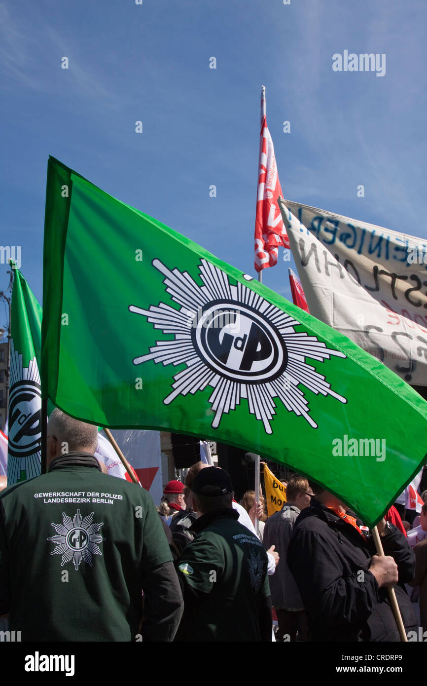 Flag with the logo of the GdP, German Trade Union of the Police Stock Photo