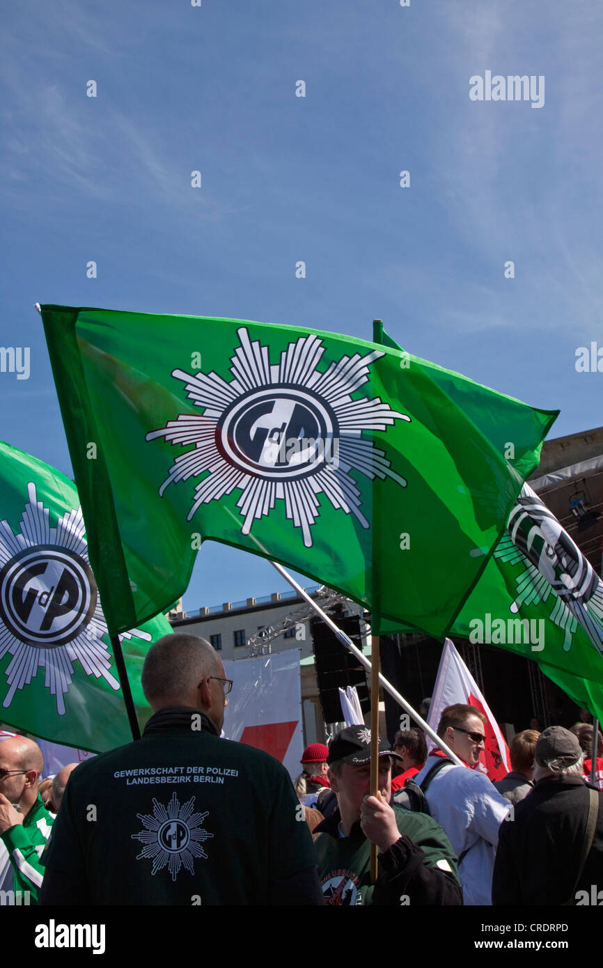 Flag with the logo of the GdP, German Trade Union of the Police Stock Photo