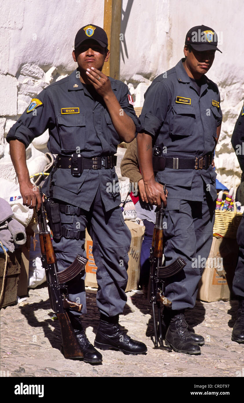 Peruvian Police. Cuzco Department. Stock Photo