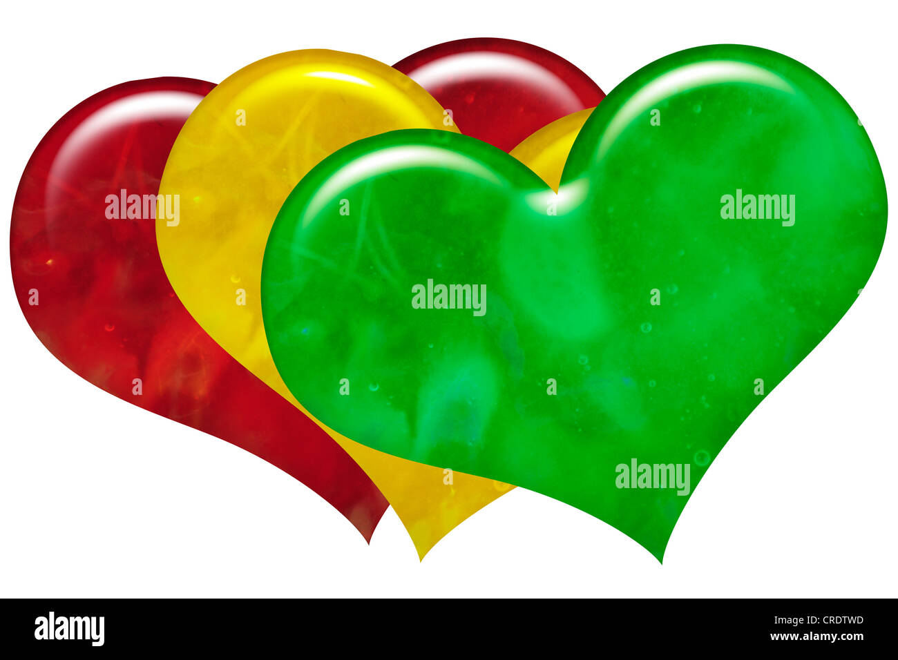 Hearts, red, yellow and green, illustration Stock Photo