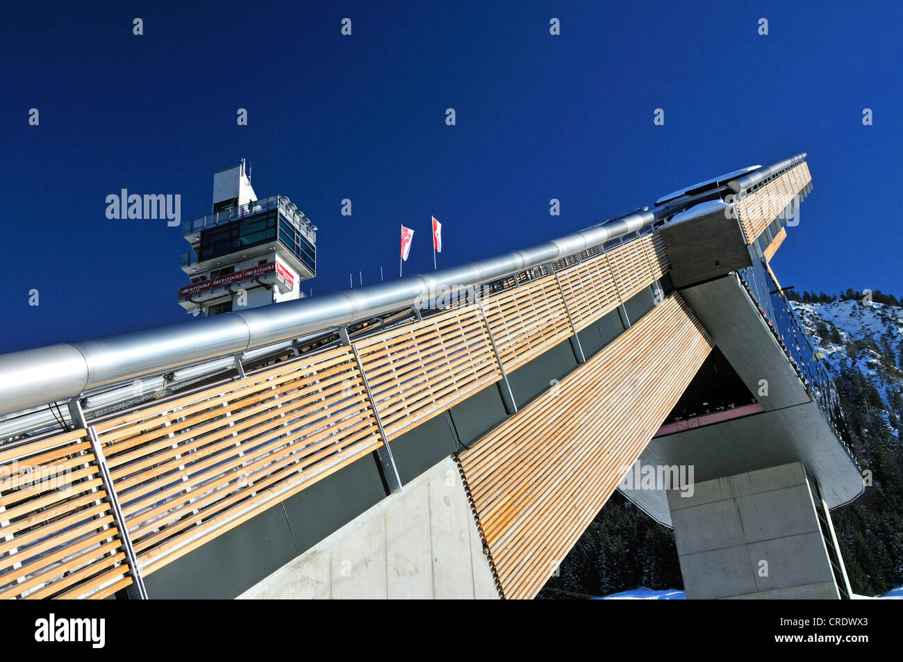 HS106 Normal Hill ski jump, Schattenbergschanze ski jumping hill, Erdinger Arena, Oberstdorf, Upper Allgaeu, Bavaria Stock Photo