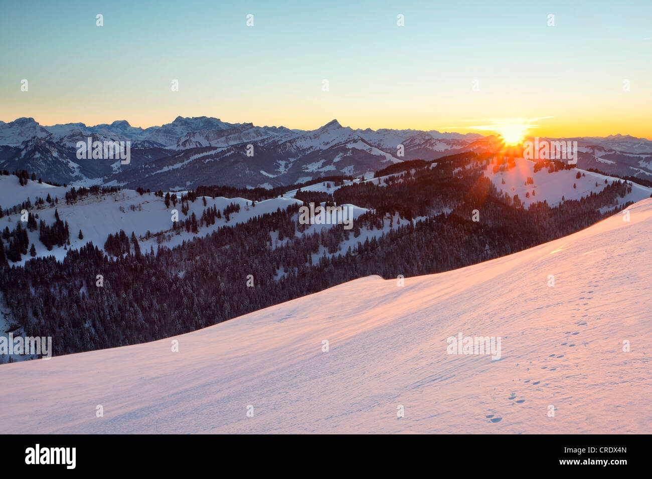 Winter mood on the high alp overlooking Mt Rigi and Eastern Switzerland ...