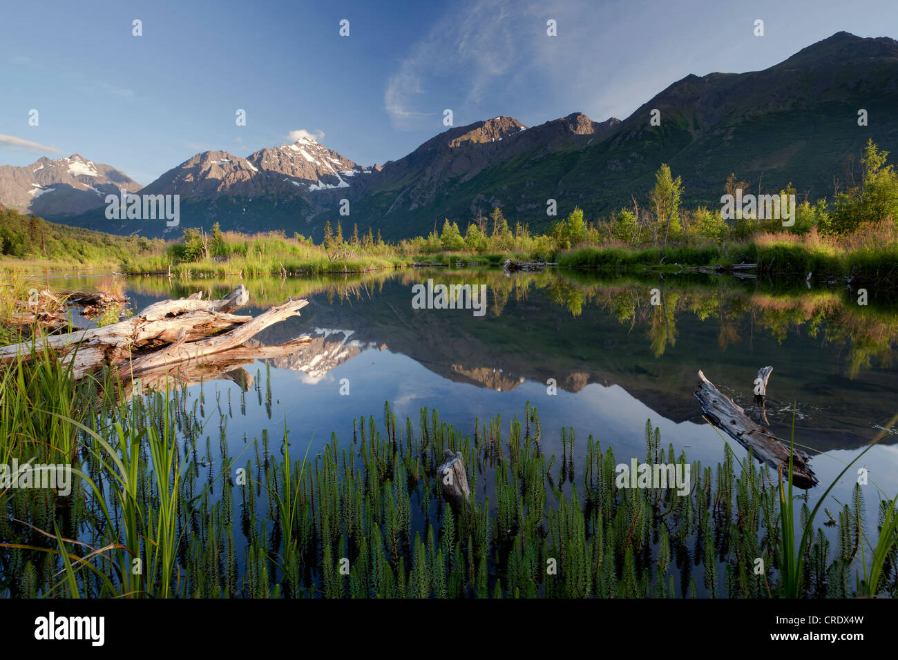 Eagle River with reflections of mountains, Alaska, USA Stock Photo