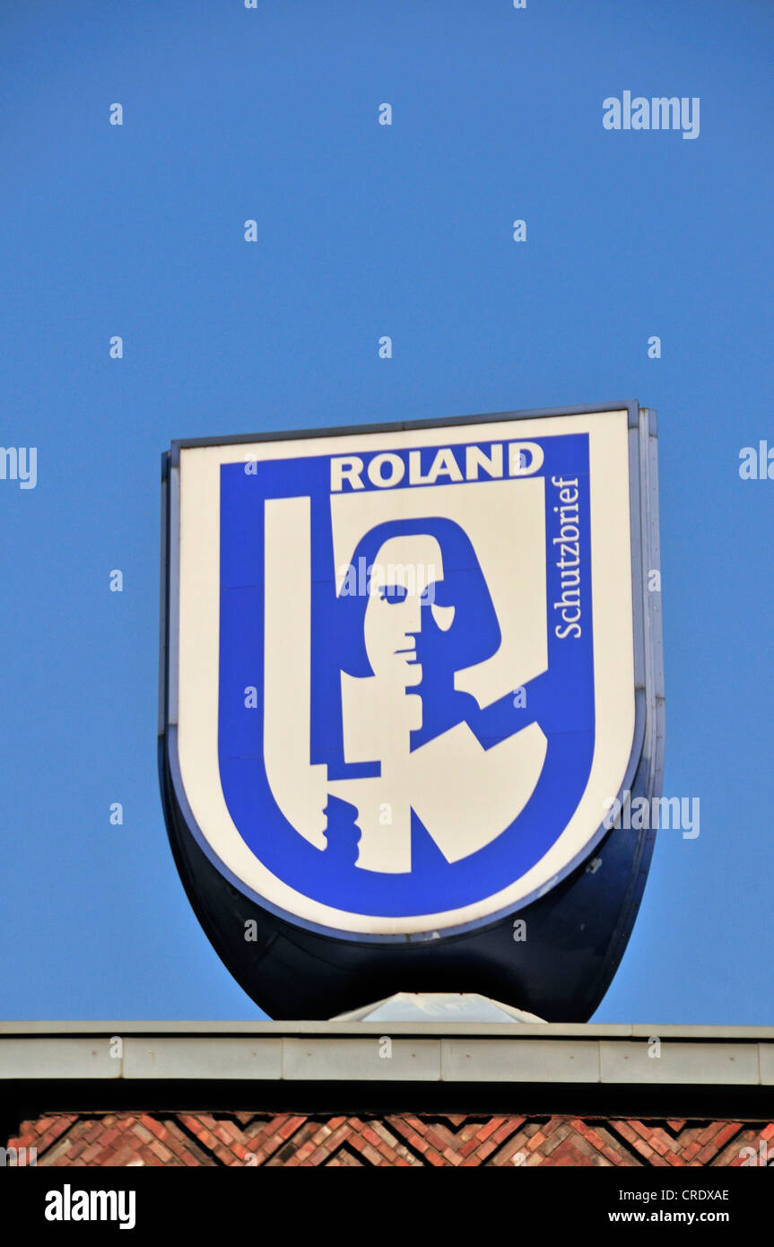 Sign, ROLAND Group, insurance consortium, Cologne, North Rhine-Westphalia, Germany, Europe, PublicGround Stock Photo