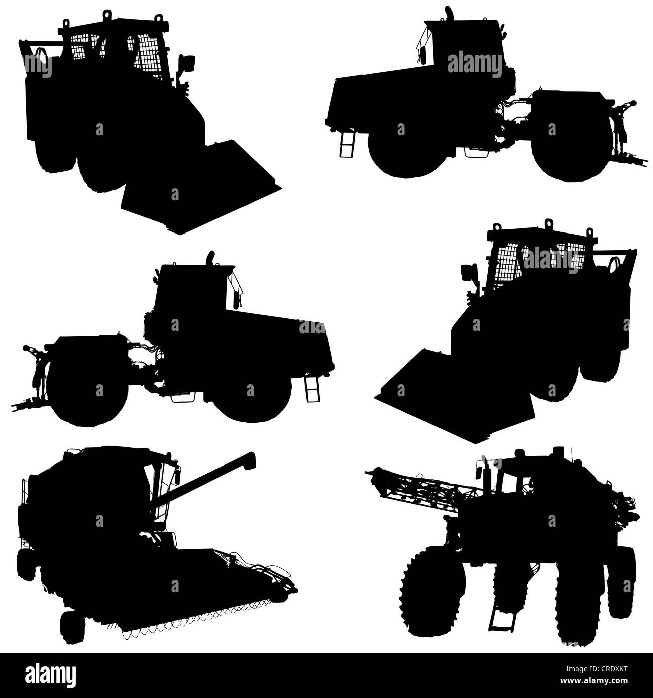 Agricultural vehicles silhouettes set. Vector illustration. Stock Photo