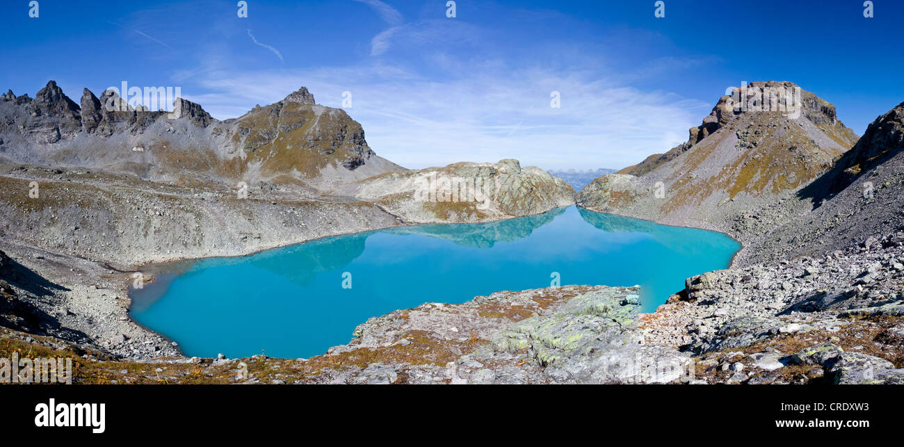 Blue Wildsee Lake on Pizol massif in 'Heidi-Land' Bad Ragaz in the Swiss Alps, Switzerland, Europe Stock Photo
