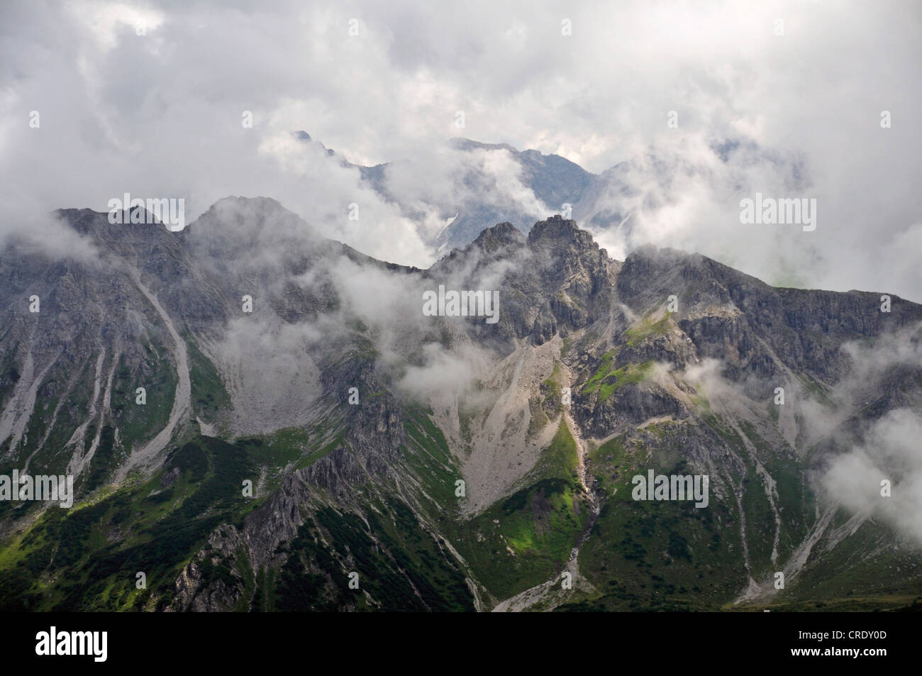 Mountain crest between Schafalpenkopf mountain and Kanzelwand mountain, clouds, Allgaeu Alps, Bavaria, PublicGround Stock Photo