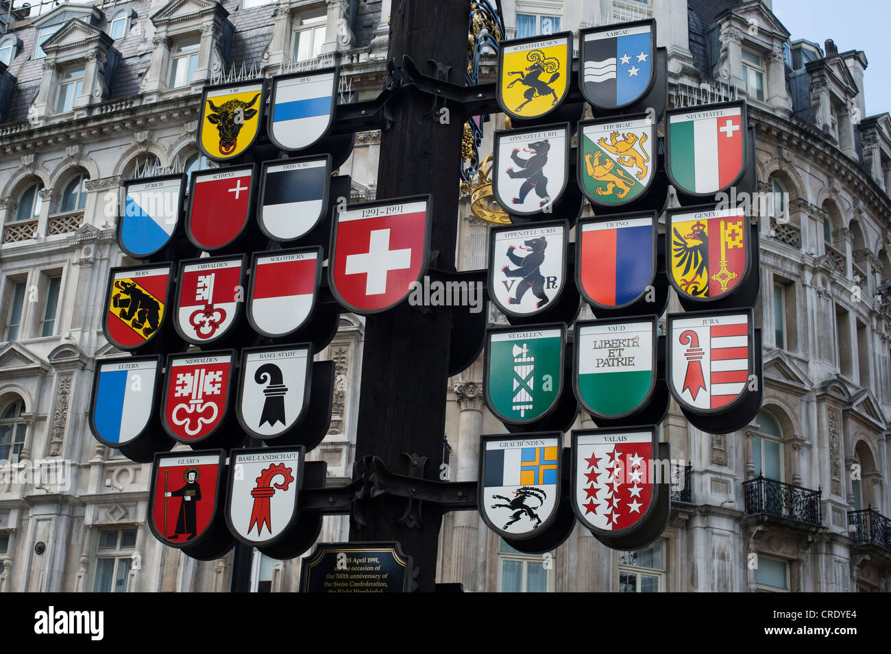 Swiss cantonal tree. Leicester Square, London, England Stock Photo