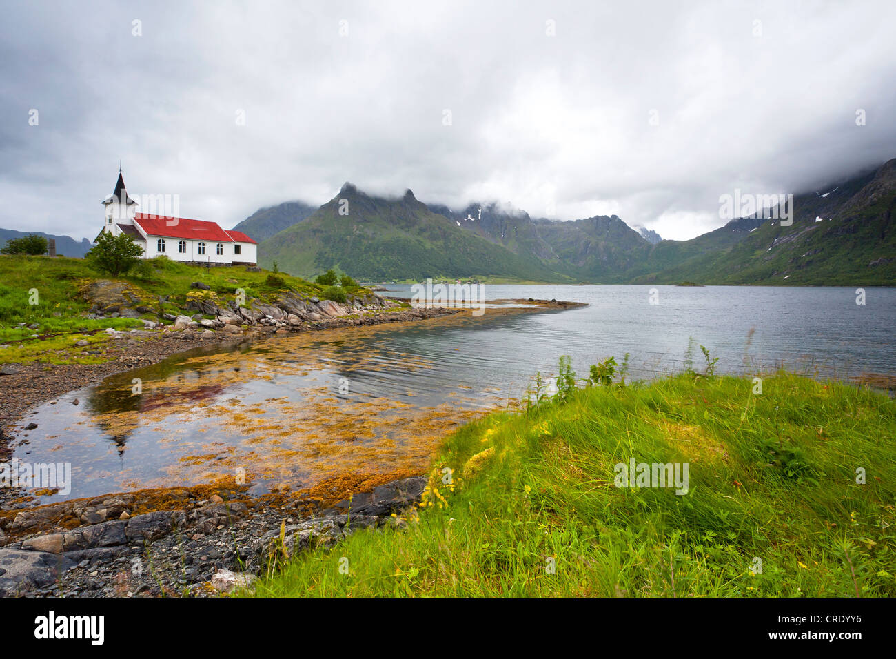 Vestpollen Chapel in Austnesfjord, Lofoten Islands, Norway, Scandinavia, Europe, PublicGround Stock Photo