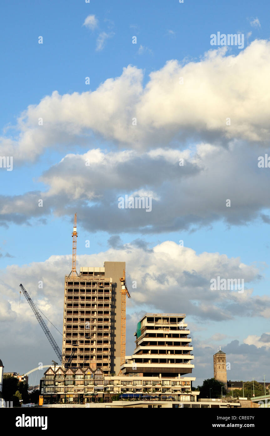 The Lufthansa high-rise building, seat of the German airline until 2007, on the bank of the Rhine River at Deutz, renovation Stock Photo