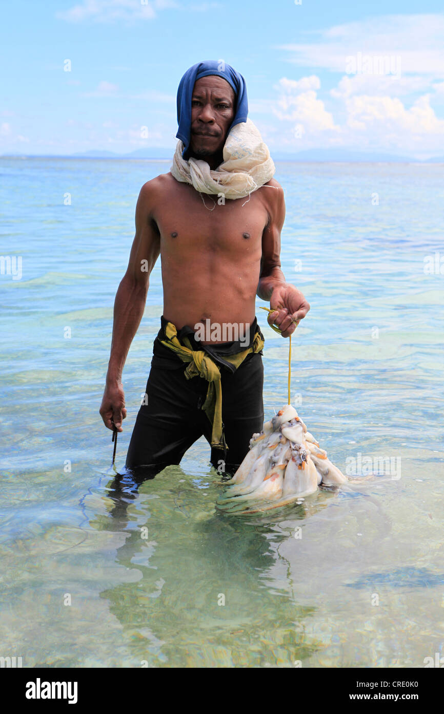 Octopus fishing, La Digue, Seychelles, Africa, Indian Ocean Stock